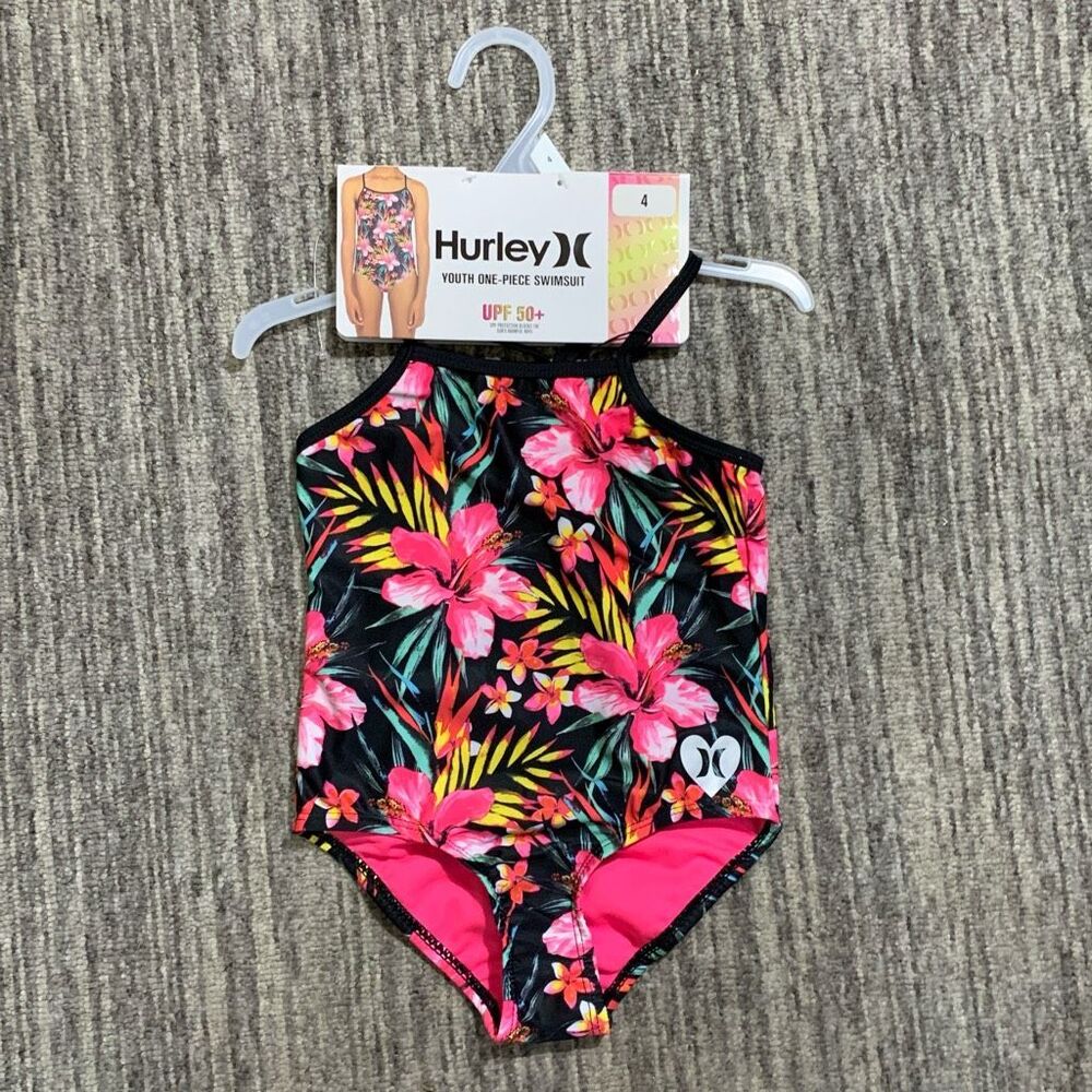 Hurley Girl's UPF 50+ One-Piece Quick Dry Swimsuit Size 4 New with Tags Beach